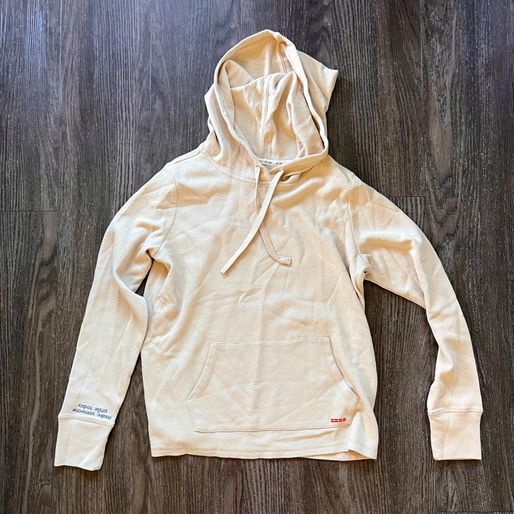 Peace Love World French Terry & Waffle Knit Pullover Hoodie in Cafe Latte - xs​​